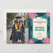 🎓With QR code Tropical Bloom Photo  招待状 (正面)