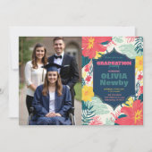 🎓With QR code Tropical Bloom Photo  招待状 (正面)