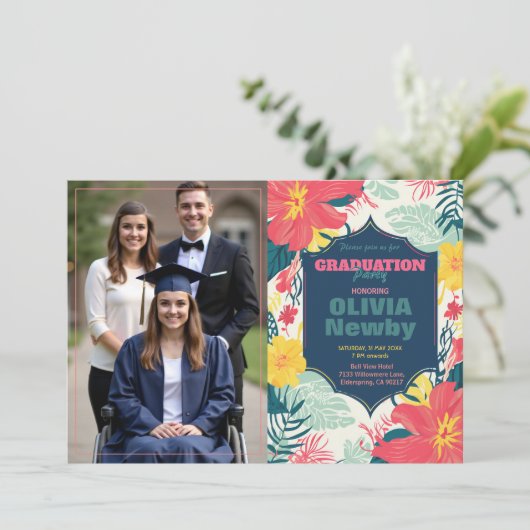 🎓With QR code Tropical Bloom Photo  招待状 (スタンド正面)