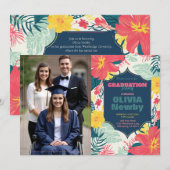 🎓With QR code Tropical Bloom Photo  招待状 (正面/裏面)