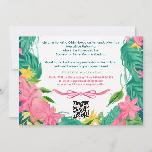 🎓With QR code Tropical Bloom Single‑Photo  招待状 (裏面)