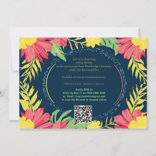 🎓With QR code Tropical Grad Bloom 招待状 (裏面)
