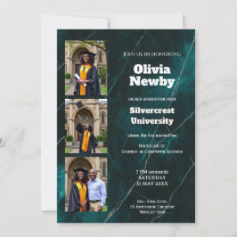 🎓With QR Turquoise Luxe Marble Graduation Party 招待状