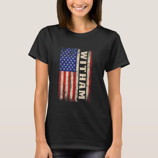WITHAM ラストネームTシャツ WITHAM ネーム アメリカ国旗 Tシャツ (正面)