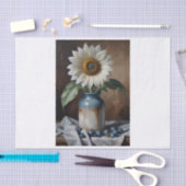 Witte zonnebloem in vaas decoupage tissue papier 薄葉紙 (クラフト)