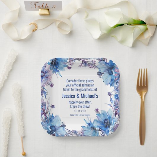 💍 Witty 💍コーンフラワーズラベンダーエレガンス ペーパープレート (ウェディング)