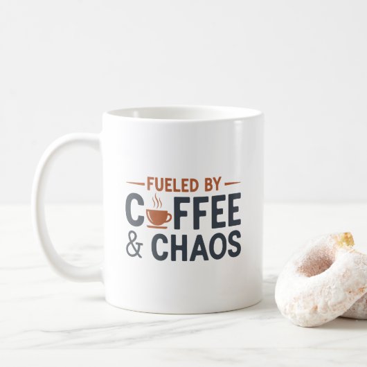 Witty Caffeine Humor Coffee and Chaos Minimalist コーヒーマグカップ (ドーナツ)