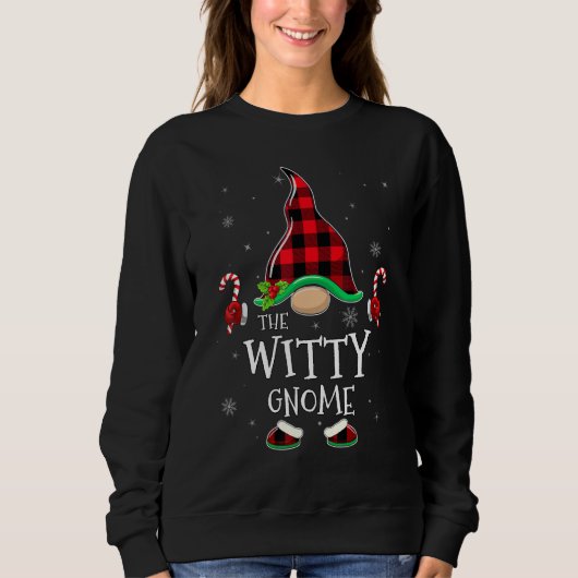 Witty Gnome Buffalo Plaid Matching Family Christma スウェットシャツ (正面)