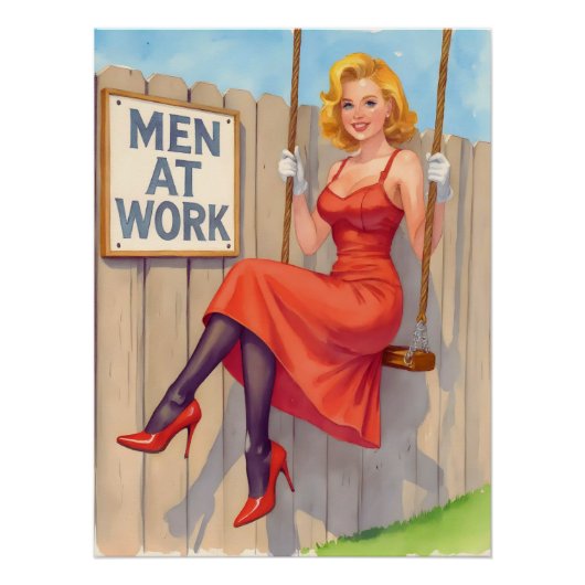 Witty Retro Pin-Up Girl - "Men at Work" ポスター (正面)