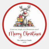 Witty whimsical reindeer sticker funny deer doodle ラウンドシール (正面)