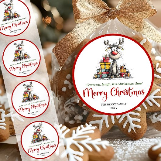Witty whimsical reindeer sticker funny deer doodle ラウンドシール
