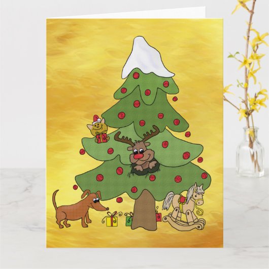 Witziger Weihnachtsbaum  カード (黄色い花)