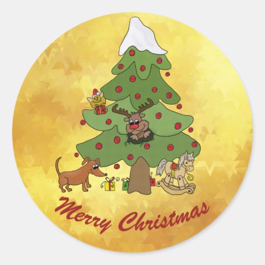 Witziger Weihnachtsbaum Runder Aufkleber ラウンドシール (正面)