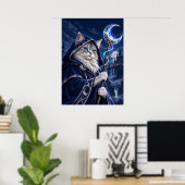 Wizard Cat Moon Magic Fantasy Art Poster ポスター (ホームオフィス)