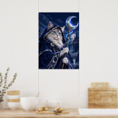 Wizard Cat Moon Magic Fantasy Art Poster ポスター (キッチン)