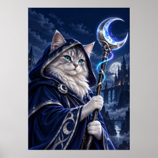 Wizard Cat Moon Magic Fantasy Art Poster ポスター