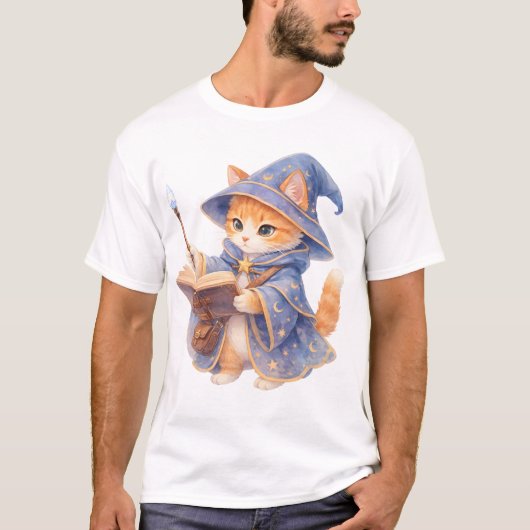 Wizard Cat with a Spellbook Tシャツ (正面)