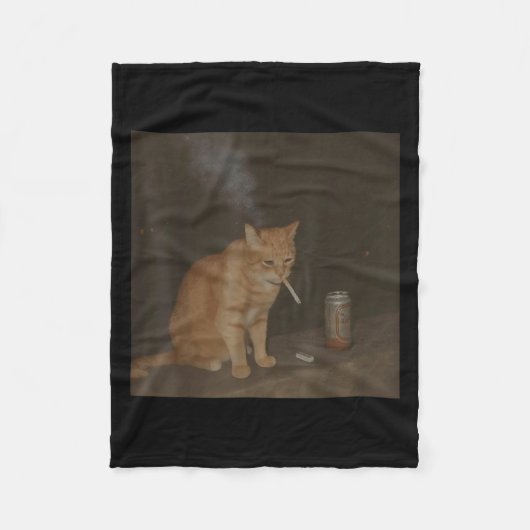 Wizard Cigarette Kitten Funny Smoking Cat Meme Bra フリースブランケット (正面)