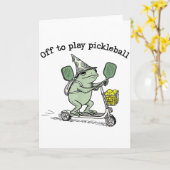 Wizard Frog Hold Racket Scooter Ride Off To Play P カード (黄色い花)