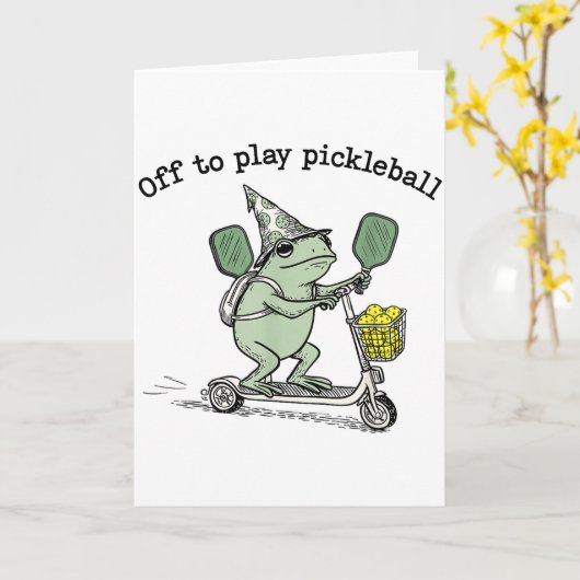 Wizard Frog Hold Racket Scooter Ride Off To Play P カード (黄色い花)