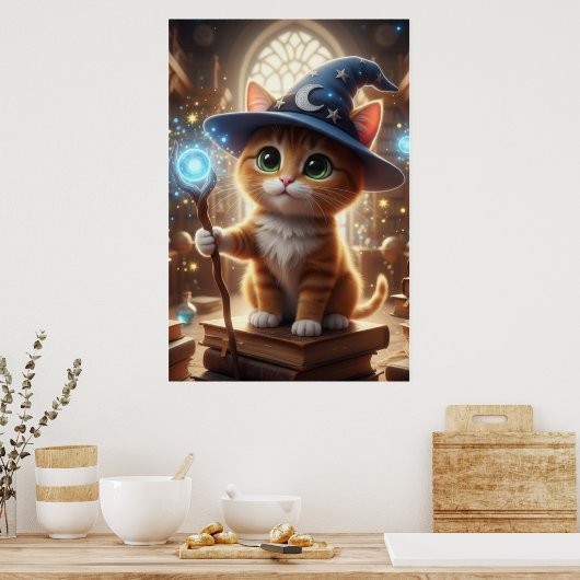 Wizard Kitten – Cute Magical Cat Poster Art ポスター (キッチン)
