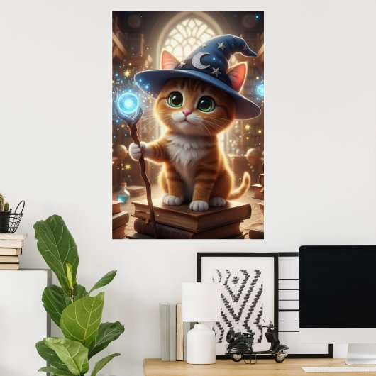 Wizard Kitten – Cute Magical Cat Poster Art ポスター (ホームオフィス)