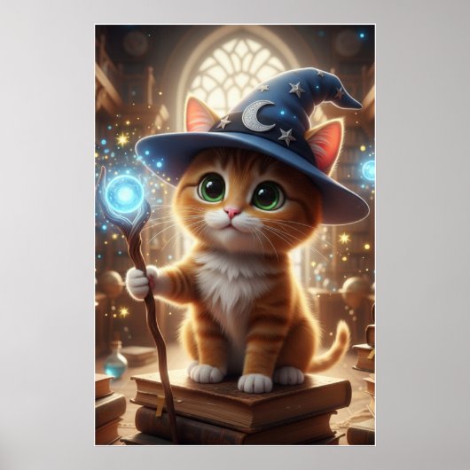 Wizard Kitten – Cute Magical Cat Poster Art ポスター (正面)