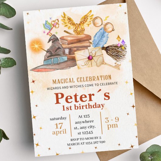 Wizard Magical Kids Birthday Party Invitation 招待状