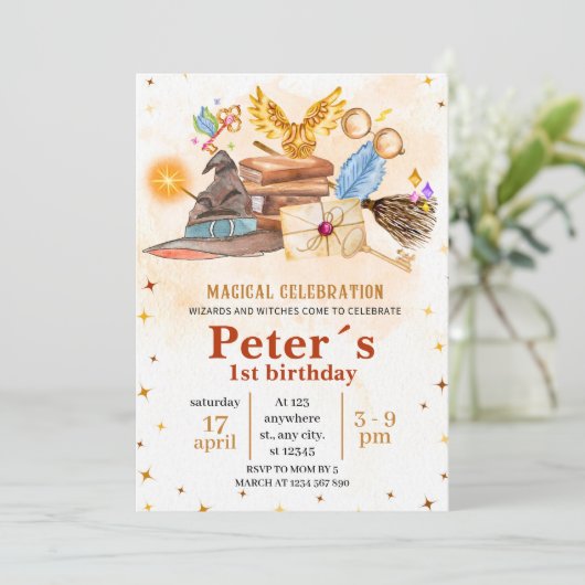 Wizard Magical Kids Birthday Party Invitation 招待状 (スタンド正面)