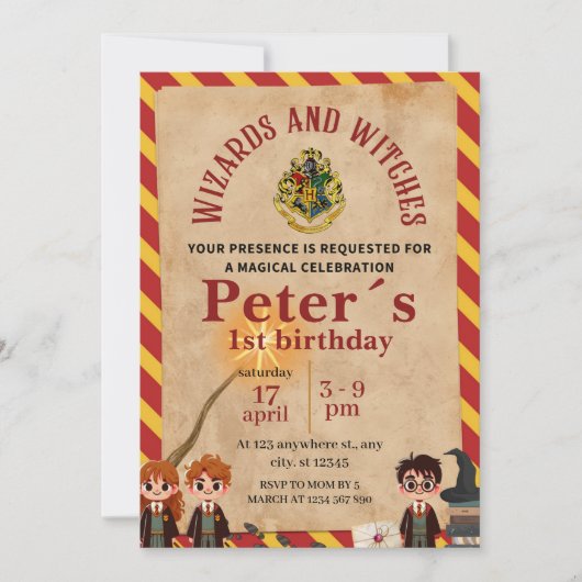 Wizard Magical Kids Birthday Party Invite 招待状 (正面)