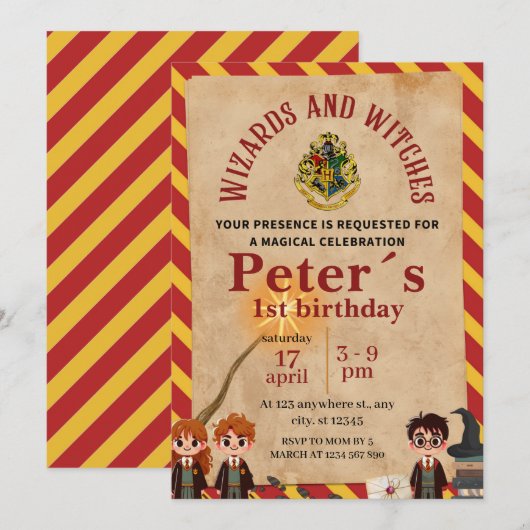Wizard Magical Kids Birthday Party Invite 招待状 (正面/裏面)