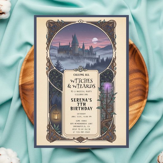 Wizard Magical Moon Castle Birthday Invitation 招待状