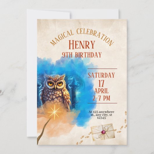 Wizard School Themed Birthday Party Invitation セーブザデート (正面)