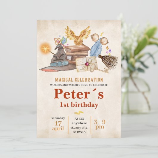 Wizard School Themed Birthday Party Invitation 招待状 (スタンド正面)