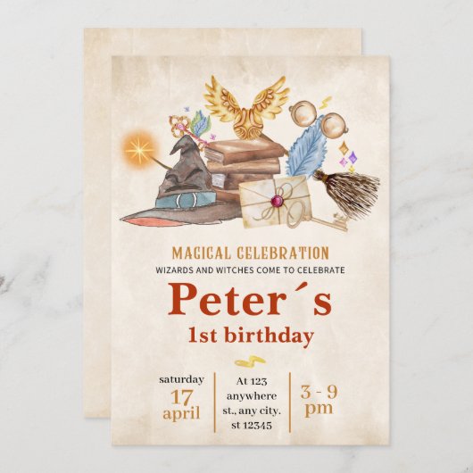 Wizard School Themed Birthday Party Invitation 招待状 (正面/裏面)