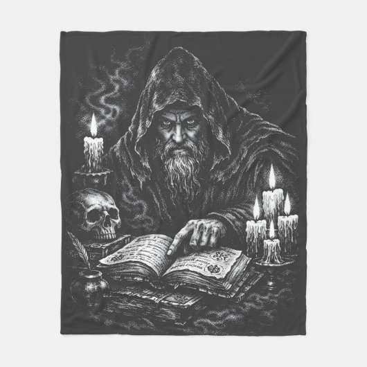 Wizard Studying the Grimoire — by BurnsInHell フリースブランケット (正面)