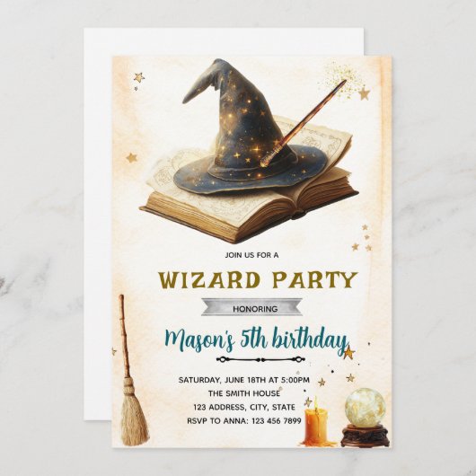 Wizard witch birthday party invitation 招待状 (正面/裏面)
