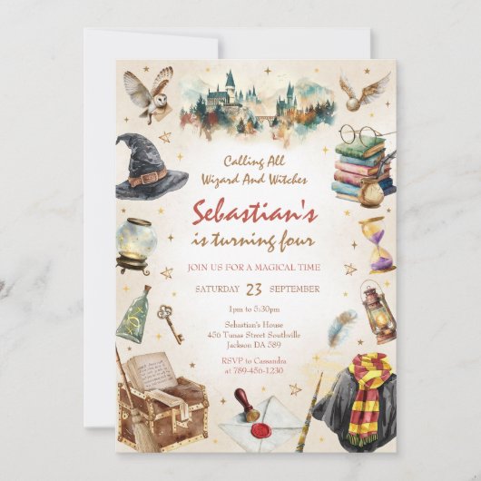 Wizard Witches Magical School Wizardry Birthday 招待状 (正面)