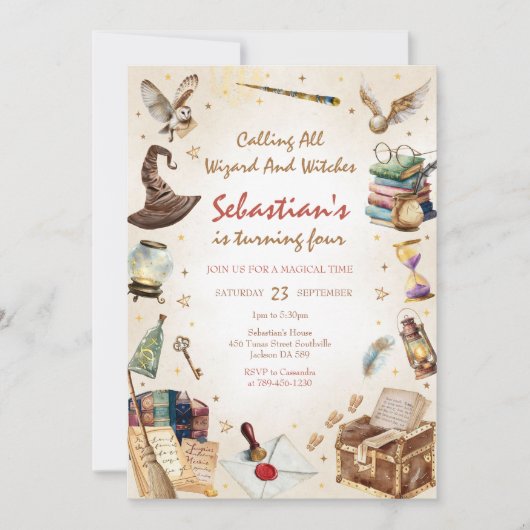 Wizard Witches Magical School Wizardry Birthday 招待状 (正面)