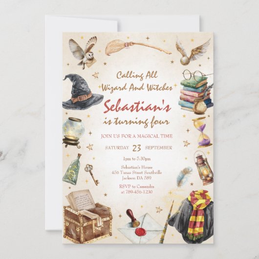 Wizard Witches Magical School Wizardry Birthday 招待状 (正面)