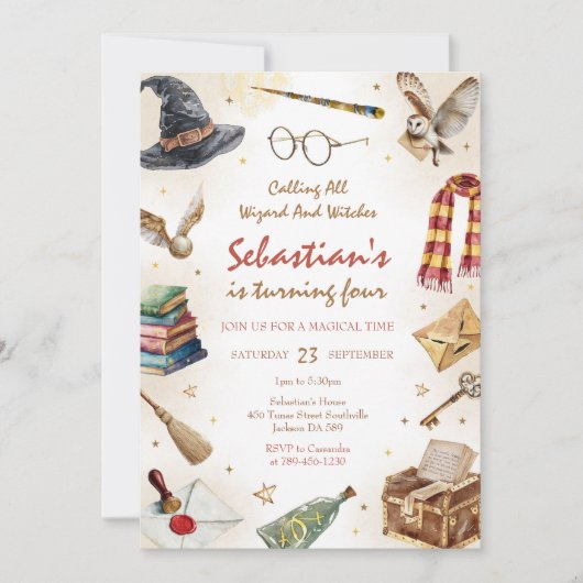 Wizard Witches Magical School Wizardry Birthday 招待状 (正面)