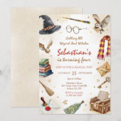 Wizard Witches Magical School Wizardry Birthday 招待状 (正面/裏面)