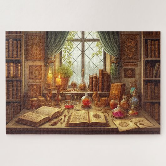Wizard's Library Mystical Study Fantasy ジグソーパズル (横)