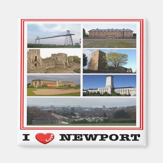 WLS020 NEWPORT "I LOVE"，ウェールズ，ヨーロッパ，冷蔵庫 マグネット (正面)