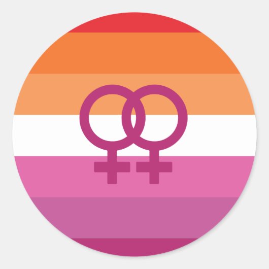 WLW レズビアン Pride フラグ (サンセット) ラウンドシール (正面)