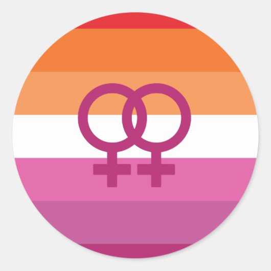 WLW レズビアン Pride フラグ (サンセット) ラウンドシール (正面)