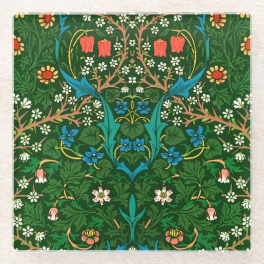 WMモリスブラックソーンアールヌーボーパターン ガラスコースター (正面)