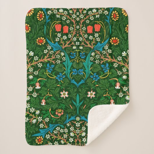 WMモリスブラックソーンアールヌーボーパターン シェルパブランケット (正面)