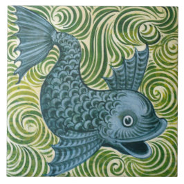 Wm De Morgan Blue Dolphin Tile （右向き） タイル