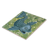 Wm De Morgan Blue Dolphin Tile （右向き） タイル (側面)
